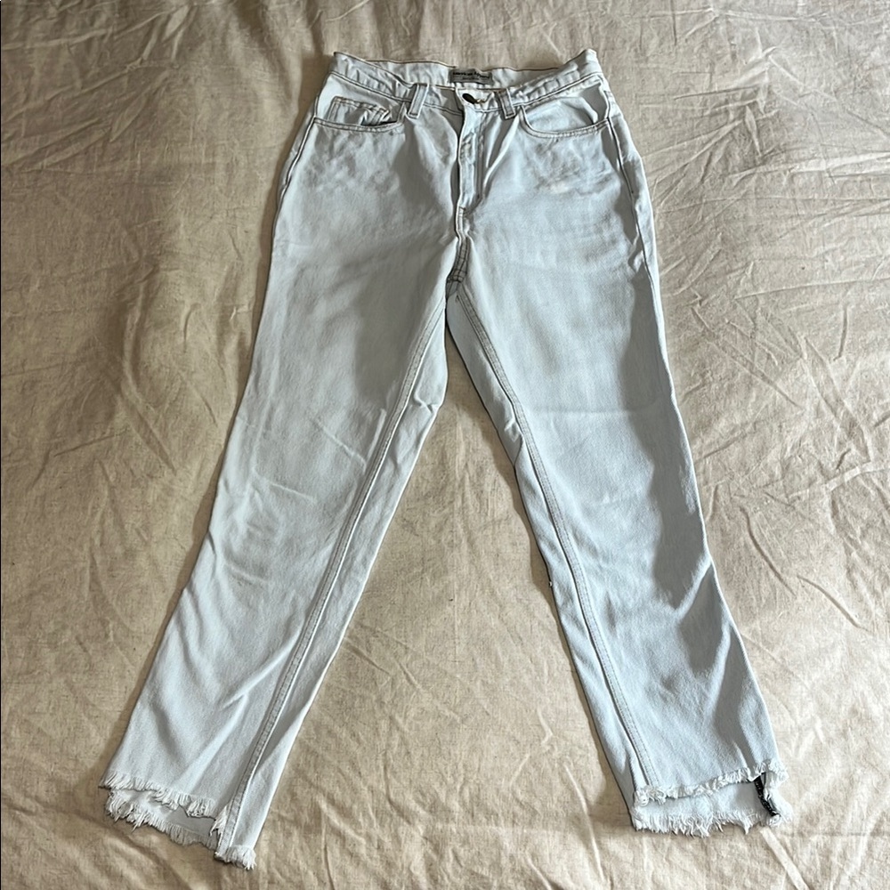 American Apparel light blue high waist cut off Straight Leg Jeans